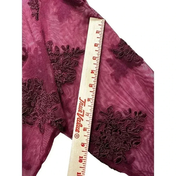 Torrid Womens Sheer Mesh Burgundy Lace Floral Embroidered Zip-Up Long Sleeve Jac - Picture 7 of 16